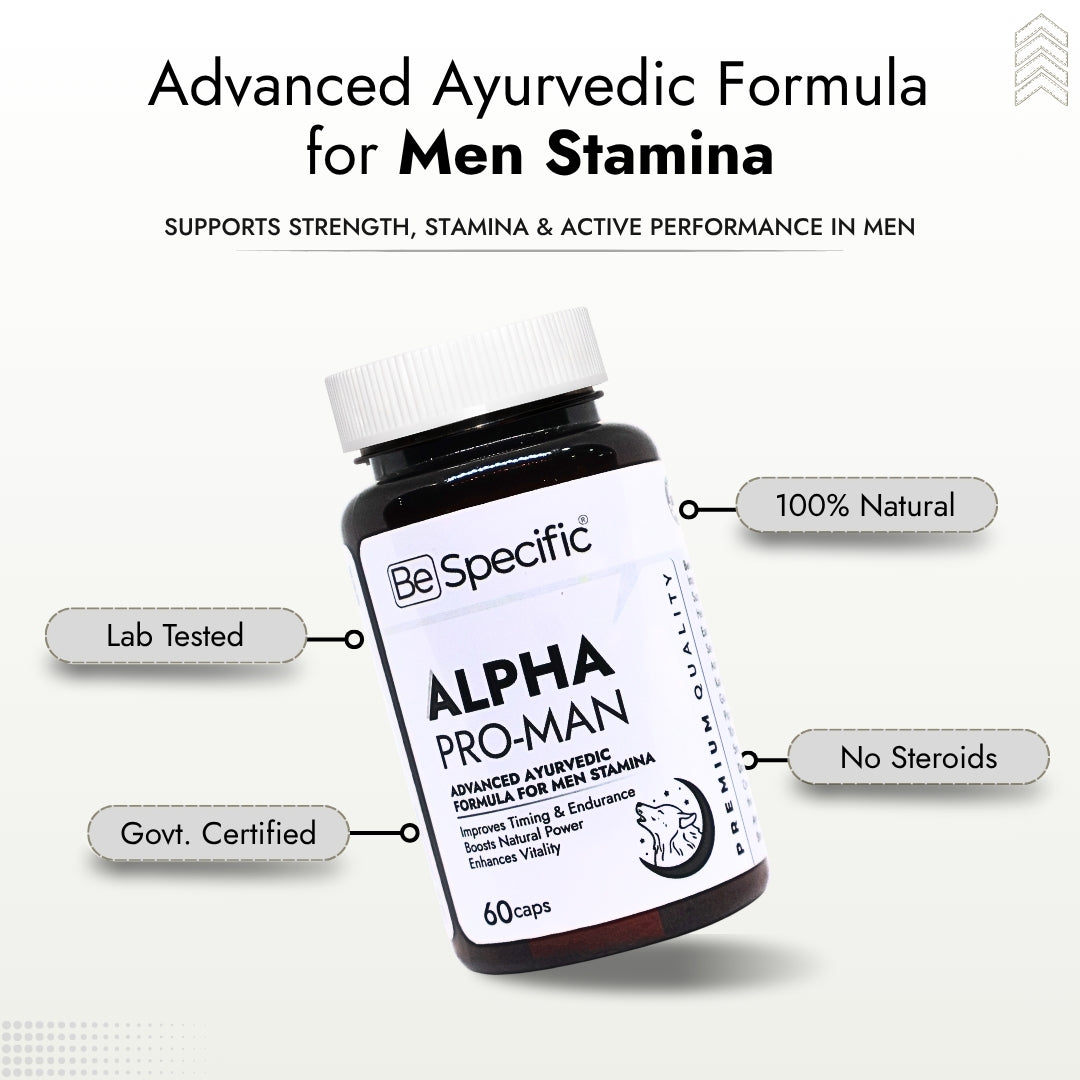 Alpha Pro-Man – Advanced Ayurvedic Formula for Men Stamina, Power & Vitality | Improves Timing & Endurance | Natural Energy Booster for Men | 60 Capsules