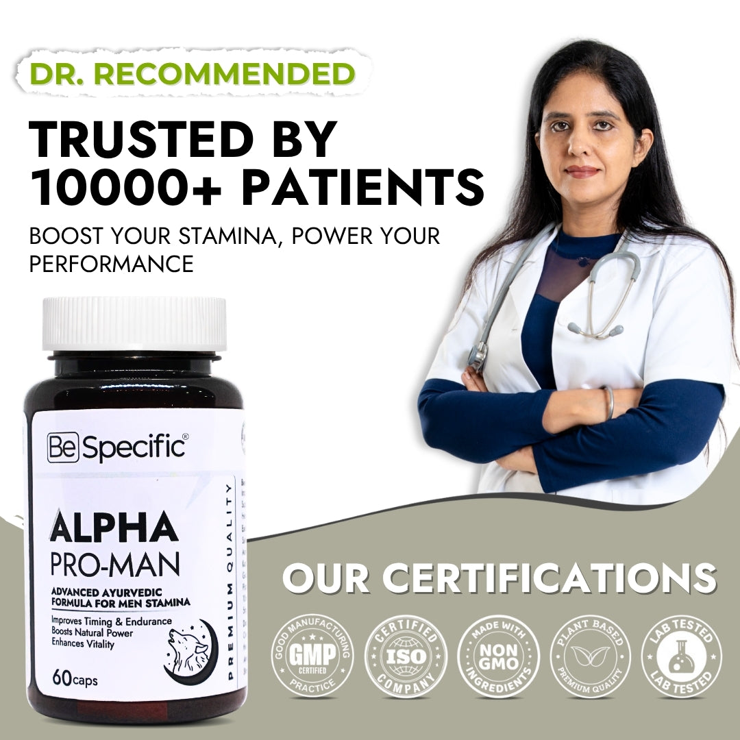 Alpha Pro-Man – Advanced Ayurvedic Formula for Men Stamina, Power & Vitality | Improves Timing & Endurance | Natural Energy Booster for Men | 60 Capsules