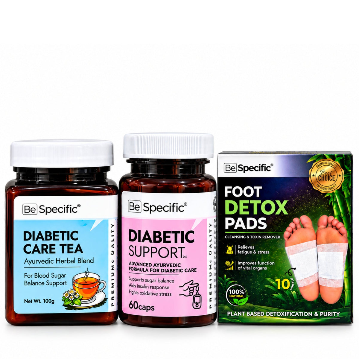 Diabetic Support Ayurvedic Wellness Kit – Capsules, Herbal Tea & Foot Detox Pads