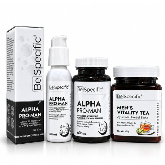 Alpha Pro-Man Ayurvedic Men's Wellness Kit – Capsules, Oil & Men’s Vitality Tea