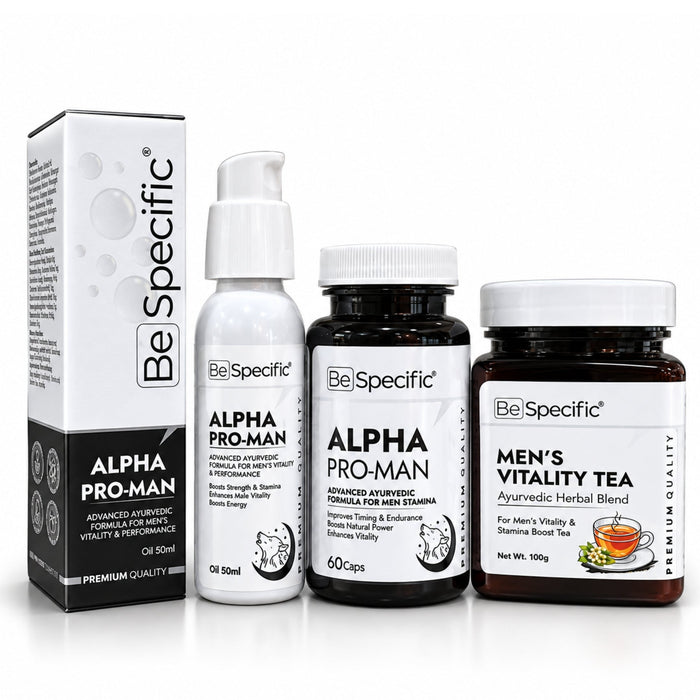 Alpha Pro-Man Ayurvedic Men's Wellness Kit – Capsules, Oil & Men’s Vitality Tea